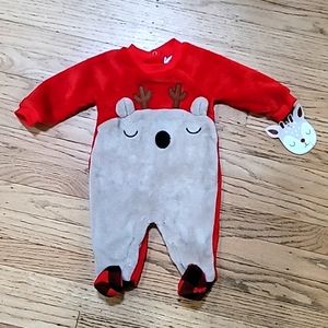 Reindeer Fleece Footed Sleeper 0-3M NWT